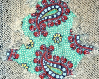 Poppin Paisley Aqua "Peek a Boo"  Jean Patches Super Strong Iron On- Denim by Hol(e)y Patches