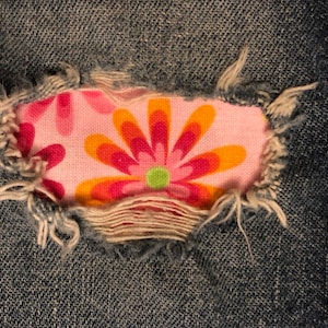 Hot Pink Flower Power Fabric &quot;Peek a Boo&quot;  Jean Patches Super Strong Iron On- Denim by Hol(e)y Patches