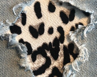Ivory & Gray Cheetah Leopard STRETCH &quot;Peek a Boo&quot;  IRON ON Denim Patches Super Strong - by Holey Patches (Assorted Sizes)