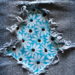 Crazy Daisy in Ice Blue &quot;Peek a Boo&quot;  Jean Patches Super Strong Iron On- Denim by HoleyPatches (Assorted Sizes)