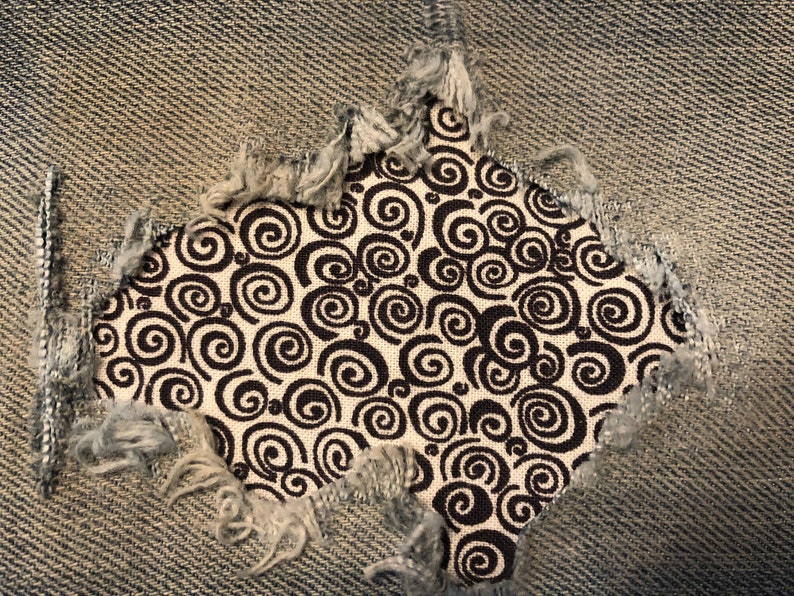 Black Swirl Peek a Boo IRON ON denim Patches Super Strong by Holey Patches