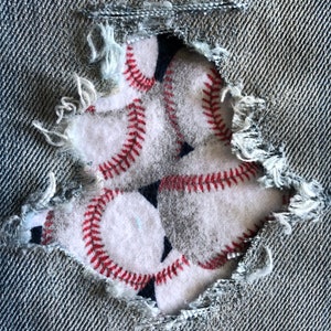 Baseball &quot;Peek a Boo&quot;  Jean Patches Super Strong Iron On- Denim by Holey Patches (Assorted Sizes)