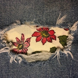 Red Floral Fabric Patches &quot;Peek a Boo&quot;  Jean Patches Super Strong Iron On, knee patches, denim patches for jeans, decorative patches