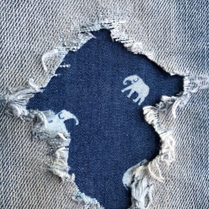 Blue Denim Elephant &quot;Peek a Boo&quot;  Jean Patches Super Strong Iron On- Denim by Hol(e)y Patches (Assorted sizes)