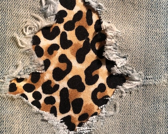 Cheetah Leopard STRETCH Peek-a-Boo Denim Patches Super Strong Iron On- by Holey Patches (Assorted Sizes)