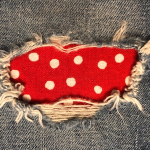 Red Polka Dot &quot;Peek a Boo&quot;  Jean Patches Super Strong Iron On- Denim by Hol(e)y Patches