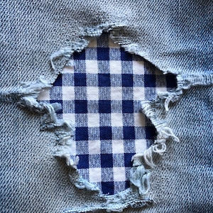 Royal Blue and white gingham check &quot;Peek a Boo&quot;  Jean Patches Super Strong Iron On- Denim by Hol(e)y Patches (Assorted Sizes)