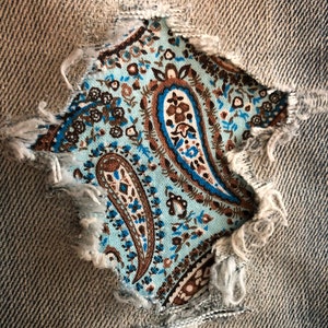 Perfect Paisley in Light Turquoise &quot;Peek a Boo&quot;  Jean Patches Super Strong Iron On- Denim by Holey Patches (Assorted Sizes)