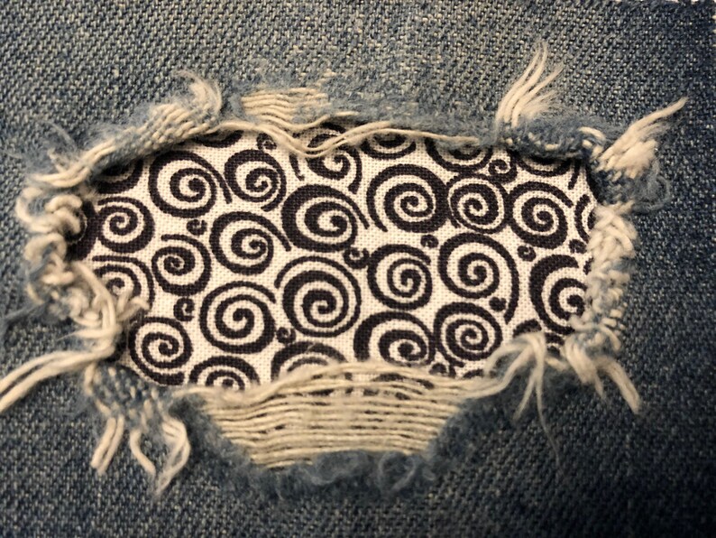 Black Swirl Peek a Boo IRON ON denim Patches Super Strong by Holey Patches