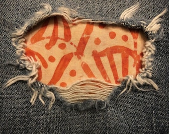 Orange Batik "Peek a Boo"  Jean Patches Super Strong Iron On- Denim by Holey Patches (assorted sizes)