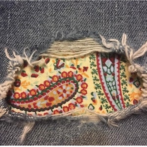Perfect Paisley in Ivory Fabric Patches &quot;Peek a Boo&quot;  Jean Patches Super Strong Iron On- Denim, Knee Patches, Denim Patches