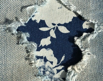 Faded Floral Denim IRON ON Decorative &quot;Pretty Patches&quot;  by Holey Patches