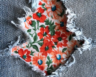 Flower Patch Orange "Peek a Boo"  Jean Patches Super Strong Iron On- Denim by Holey Patches (Assorted Sizes)