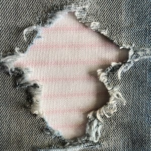 Light Pink Railroad Stripe &quot;Peek a Boo&quot;  Jean Patches Super Strong IRON ON- Denim by Hol(e)y Patches (Assorted Sizes)