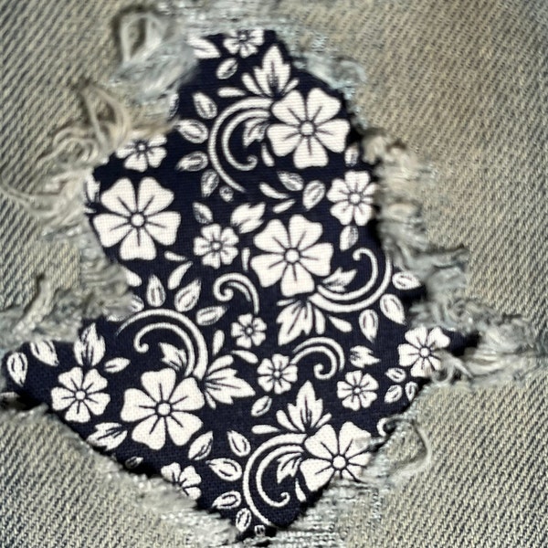 Petite Navy Blue Floral Peek a Boo Iron On Patches (Assorted Sizes) by Holey Patches