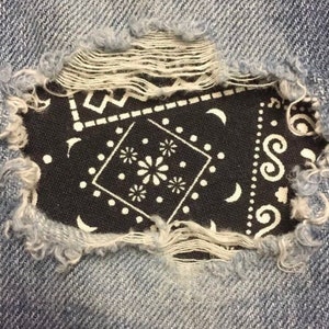 Bandana fabric "Peek a Boo"  Jean Patches Super Strong Iron On- by Holey Patches (Assorted Sizes and Colors)