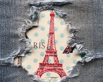 Tour Eiffel en couleurs Asst. « Peek a Boo » Patchs Denim Super Strong IRON ON- par Holey Patches (tailles assorties)