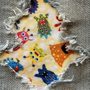 Launch Party Monsters &quot;Peek a Boo&quot;  Jean Patches Super Strong Iron On- Denim by HoleyPatches (Assorted Sizes)Handmade in the USA
