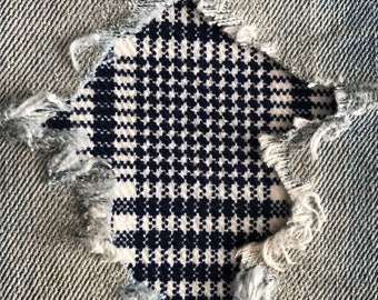 Navy Blue Plaid STRETCH Peek-a-Boo Denim Patches Super Strong Iron On- by Holey Patches (Assorted Sizes)