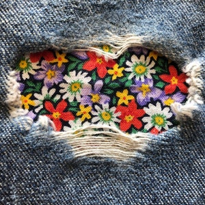 Bright Calico Floral "Peek a Boo"  Jean Patches Super Strong Iron On- Denim by Hol(e)y Patches