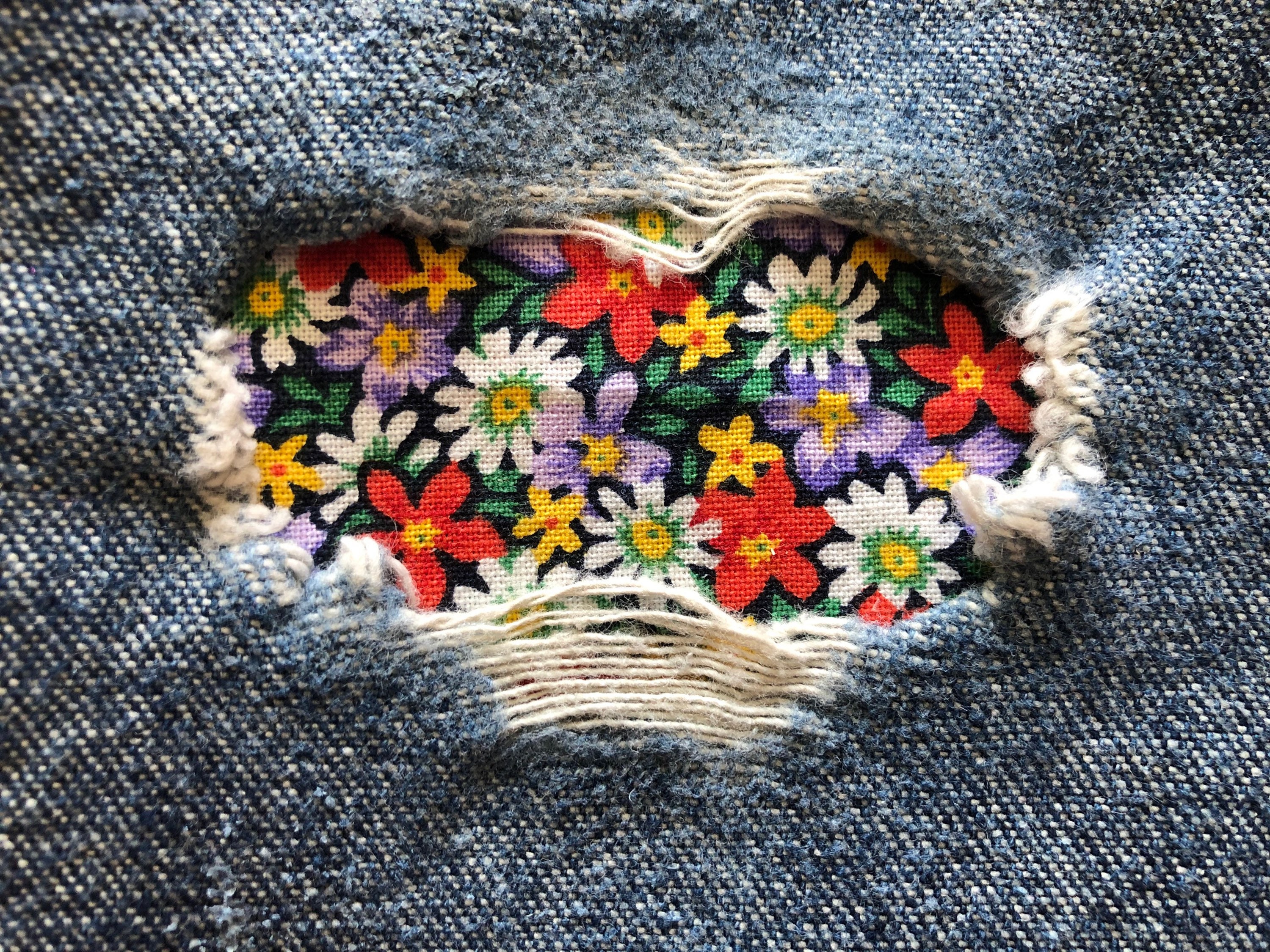 Bright Calico Floral Peek A Boo Jean Patches Etsy