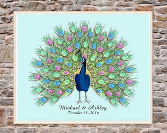 Peacock Fingerprint Guest Book Wedding Birthday Anniversary - Impresión personalizada imprimible digital, signo de huella digital de plumas en el libro de visitas