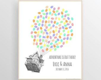 Up House Fingerprint Balloons Guest Book for Wedding, Baby Shower, Birthday - Digital Printable File Personalized Print thumbprint guestbook