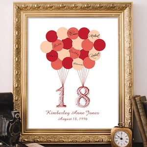 Livre d'or d'anniversaire, chiffres levés par des ballons, jeux de connexion des invités, livre d'or d'anniversaire Sweet 16, 18, 21, 15 ans - Impression personnalisée imprimable