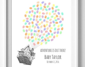 Libro de visitas de Up House, libro de visitas inspirado en Baby Shower Up, libro de visitas con huellas dactilares impresión personalizada imprimible, libro de visitas con huellas dactilares