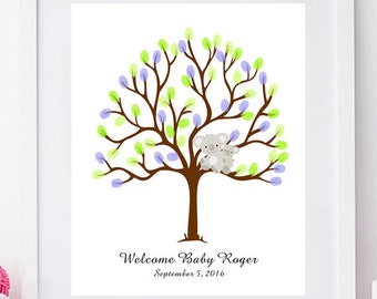 Koala Baby Shower Guest Book thumbprint Tree, Fingerprint guestbook, Printable, first Birthday, Australia - Digital File Custom Print