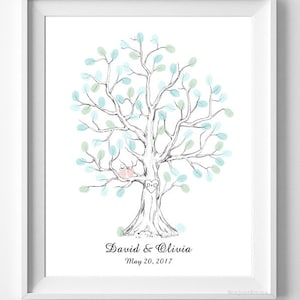 Wedding Finger Print Tree Guest Book with Love Birds, Thumb print tree, wedding tree printable, wedding Guestbook, hand drawn, DIGITAL
