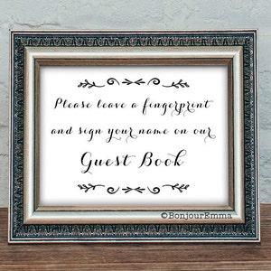 Guest Book Sign, Wedding Guest Book Sign, Printable Fingerprint Tree Instruction Sign, 2 Versions 5x7 6x8 Digital File Card INSTANT DOWNLOAD