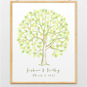 Wedding Guest Book Thumb Print Tree, Wedding Fingerprint Tree Guestbook, Finger print guest book alternative, Green Wedding Family Tree