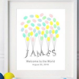 Any Name Letters Fingerprint Balloons Guest Book for Baby Shower Birthday - Digital Printable Personalized Print - Thumbprint Guestbook