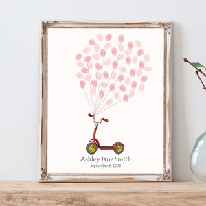 Erster Geburtstag Gästebuch Alternative, Scooter Fingerabdruck Luftballons Gästebuch für Baby Shower - Digital Printable Personalisierter Custom Print