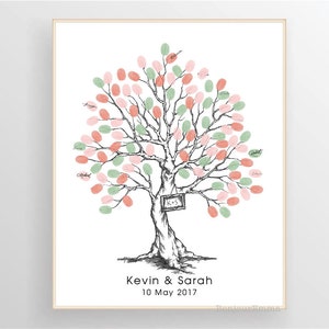 Árbol de huellas dactilares de boda, libro de visitas con huella digital de reunión familiar de cumpleaños de aniversario - Impresión personalizada de archivos imprimibles digitales