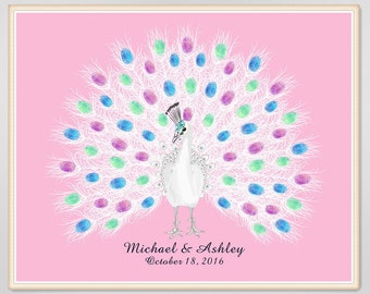 White Peacock Fingerprint Guest Book, Wedding Anniversary (Digital Printable)