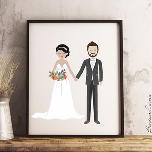 Benutzerdefinierte Paar Porträt Cartoon Valentinstag personalisierte Hochzeitsporträt Illustration, kundenspezifische digitale Porträtkunst