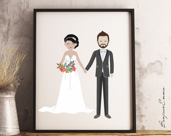 Ilustración de retrato de pareja personalizado, regalo de boda personalizado (descarga digital)