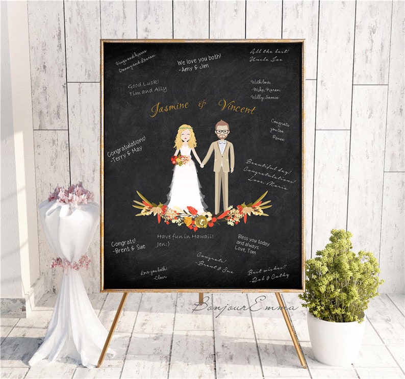 Wedding Guest Book Alternative, Custom Couple Portrait Guest Sign in