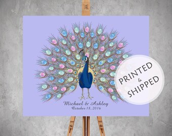 Wedding Fingerprint Guest Book Peacock – Personalized Feather Thumbprint Guestbook for Anniversary, Birthday – PRINTED & SHIPPED