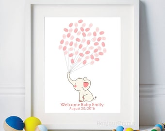 Libro de firmas con huellas de elefante para baby shower y cumpleaños (impresión digital)