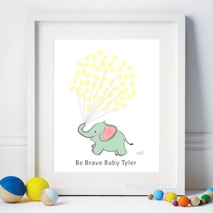 Baby Shower Guest Book Elephant, Fingerprint Guestbook, 1st Birthday Guest Book, Thumbprint Guestbook, Be Brave - DIGITAL Printable Custom