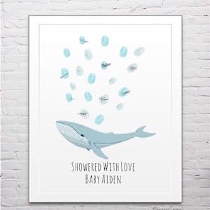 Finger Print Baby Shower Whale Fingerprint Guestbook, impronte digitali alternative al libro degli ospiti, poster nautico stampabile personalizzato