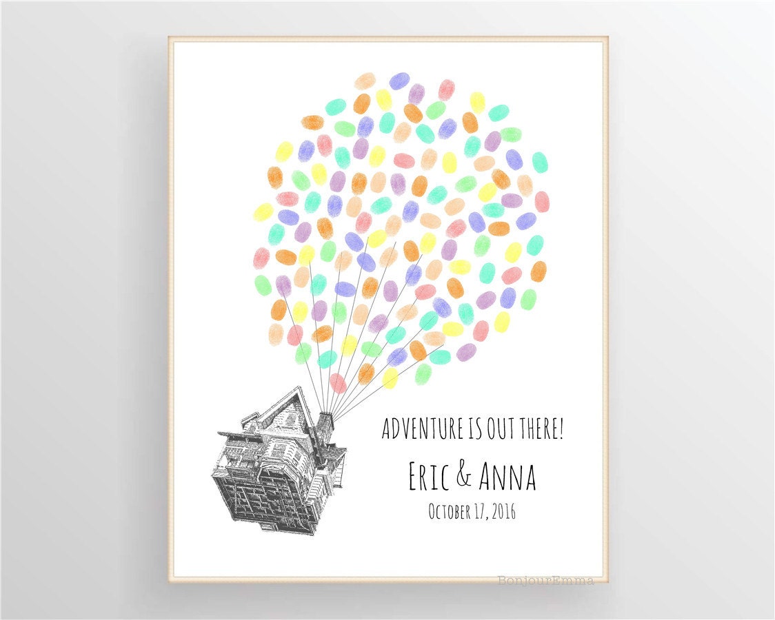 Up House Fingerprint Balloons Guest Book for Wedding, Baby Shower ...