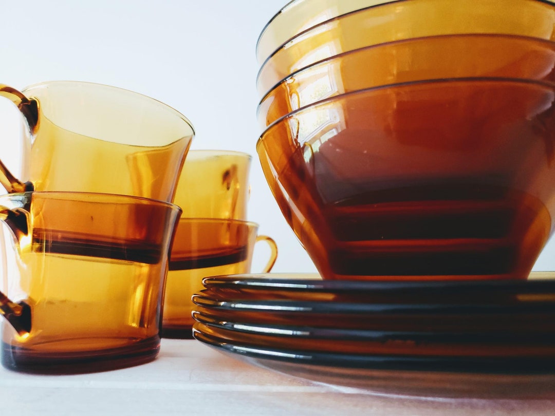 Crockery Set Four Cutlery Duralex France 1960s Amber Etsy Australia