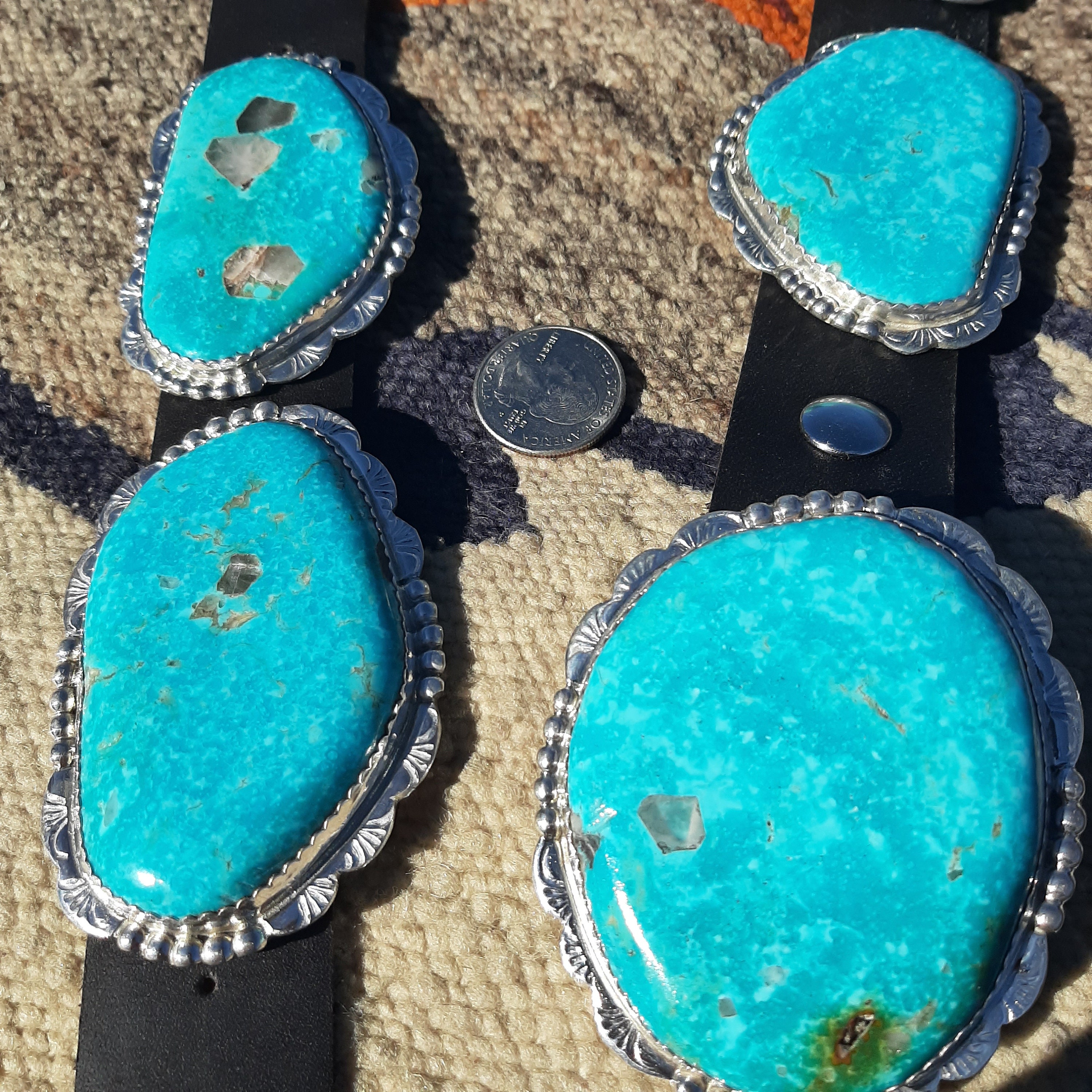Genuine Royston Turq. Slab & Sterling Silver 11 Conchos Belt, Artist-Adam Fierro Plata de Santa Fe Jewelry main image 4