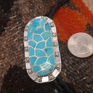 Zuni Sterling silver Natural Blue Turquoise Bolo tie by J.Micheal Haloo