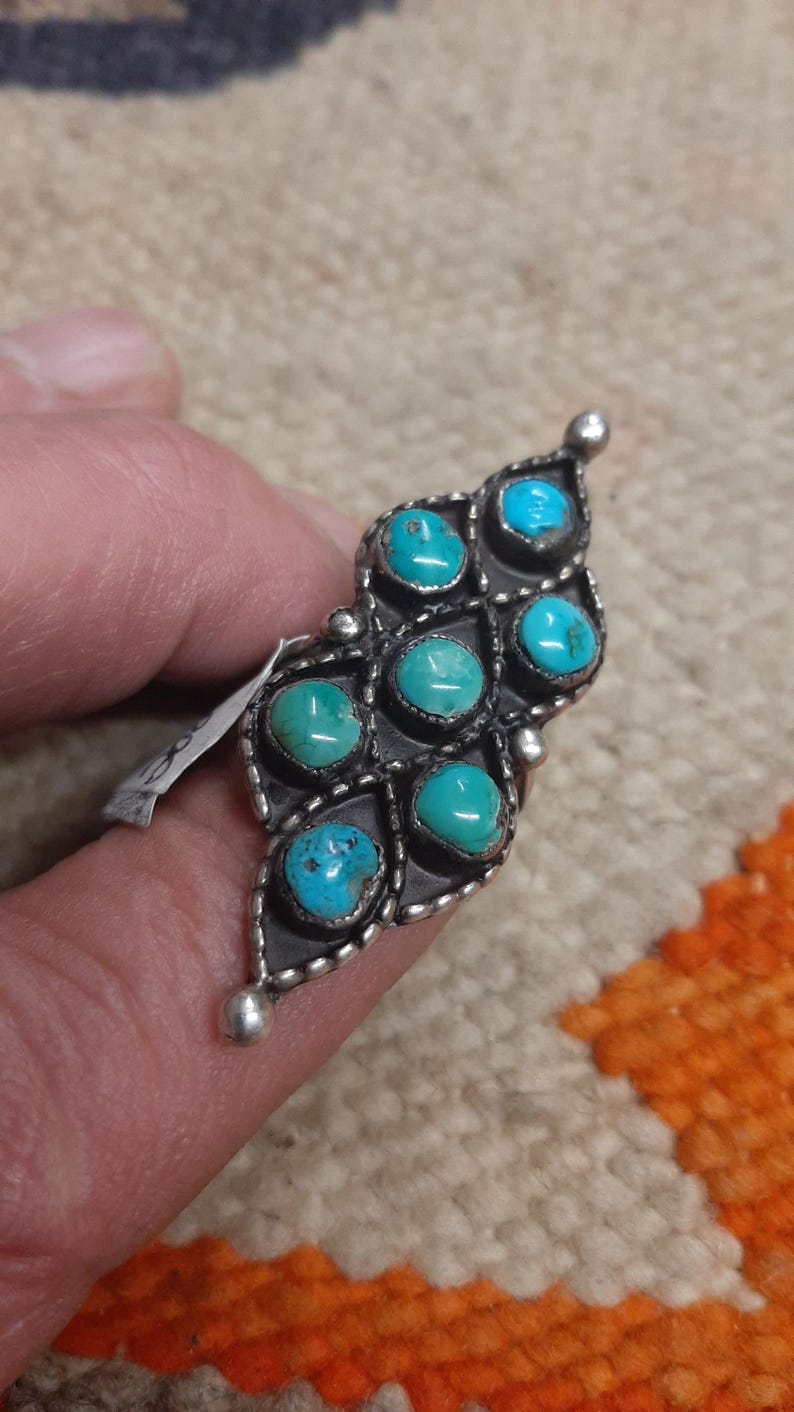 2" Sterling Silver Natural Turquoise Vintage Navajo Ring Size 9.25 ...