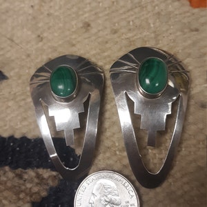 2 Vintage 1980s Sterling silver Malachite post earrings unsigned image 1